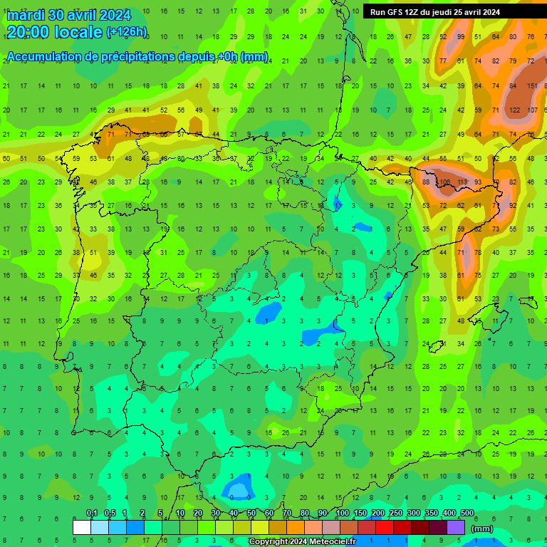 Van passant actualitzacions i els mapes segueixen marcant una bona tongada de precipitacions. Així es veuria aquest vespre fins dimarts segons GFS.