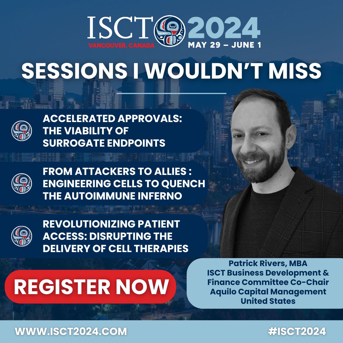 Don't miss these must-attend ISCT 2024 sessions picked by ISCT Business Development & Finance Committee Co-Chair, Patrick Rivers. Secure your spot at the premier cell and gene therapy event of the year. Register before May 9 for the best rate: buff.ly/484XMFT