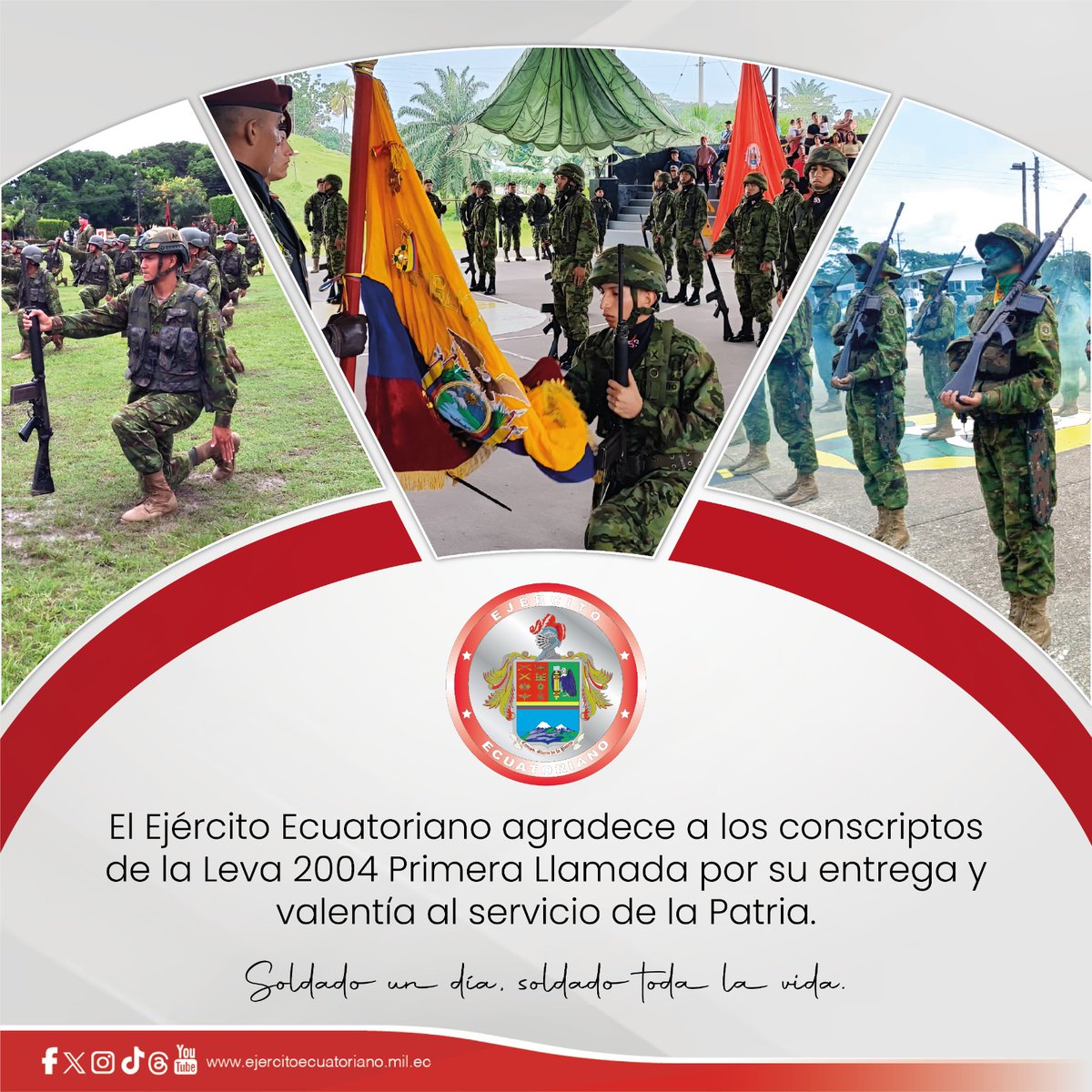 El Ejército Ecuatoriano expresa su agradecimiento y a la vez, reconoce la tenacidad, el trabajo y valor entregados por los jóvenes ecuatorianos, que este día se gradúan como Soldados de Reserva. #SoldadoUnDíaSoldadoTodaLaVida #EjércitoECU