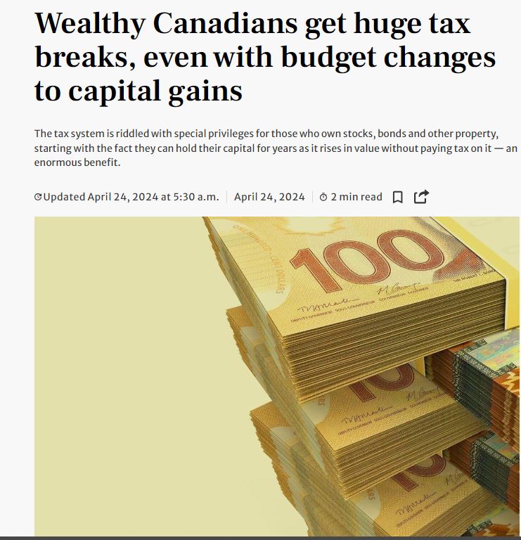 'This doesn’t mean, as #DougFord erroneously suggested, that they’ll pay a 66% tax rate. Assuming they’re in top tax bracket where the rate is 53%, they’ll pay a greatly reduced rate of just 35% (on gains above $250,000) & they’ll continue to pay just 26% on gains below $250,000'