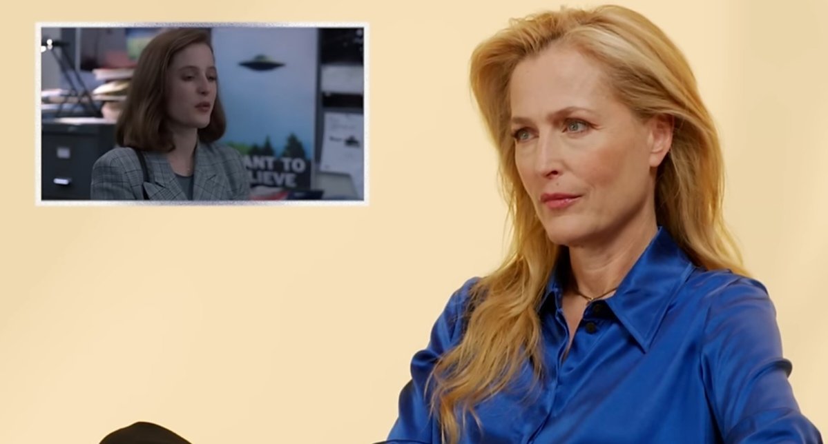 AndMulder's tweet photo. Gillian Anderson watching the Pilot of The X-Files ❤ https://t.co/QesnFAwsal