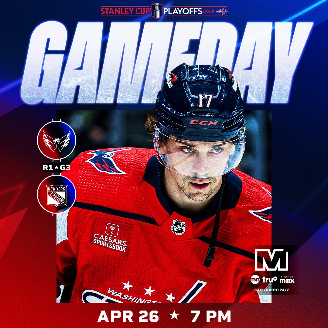 GAMEDAY! The scene shifts to Washington with Game 3 against New York starting tonight at 7 PM on @MonSportsNet #CapsRangers preview: washca.ps/vsNYR-Apr26