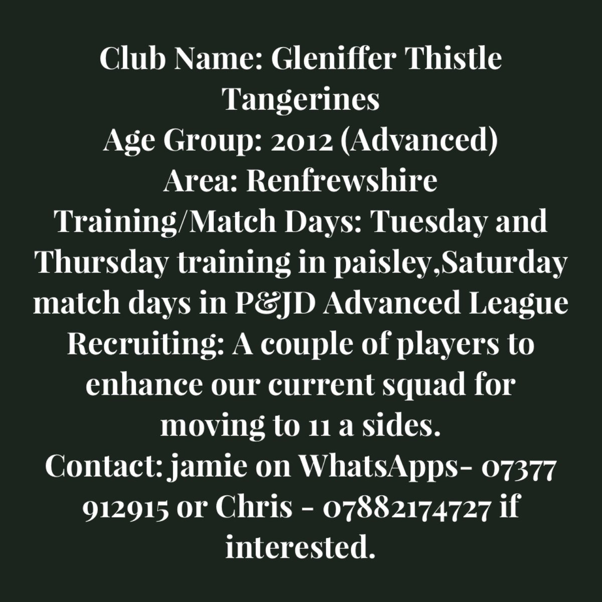 Looking for a couple of  defensive players for moving to 11s. Send me a Dm if interested in coming in to see.