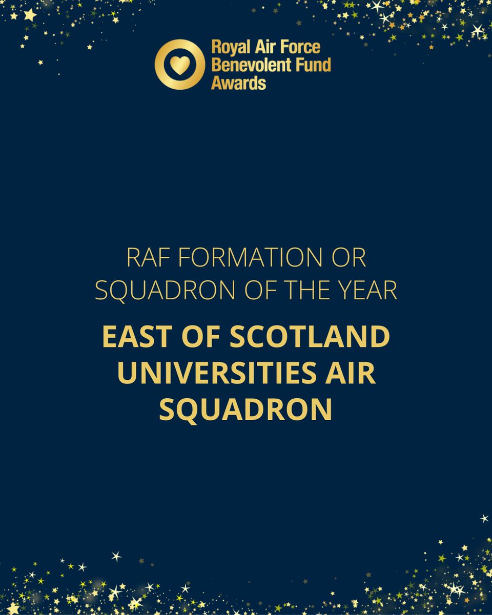 RAF Benevolent Fund (@rafbf) on Twitter photo We are thrilled to announce that East of Scotland Universities Air Squadron (<a href="/6FTS_ESUAS/">6FTS_ESUAS</a>) has just won the prestigious ‘RAF Formation or Squadron of the Year’ award at the #RAFBFAwards.
Thank you Exolum for sponsoring this award. We are thrilled to announce that East of Scotland Universities Air Squadron (<a href="/6FTS_ESUAS/">6FTS_ESUAS</a>) has just won the prestigious ‘RAF Formation or Squadron of the Year’ award at the #RAFBFAwards.
Thank you Exolum for sponsoring this award.