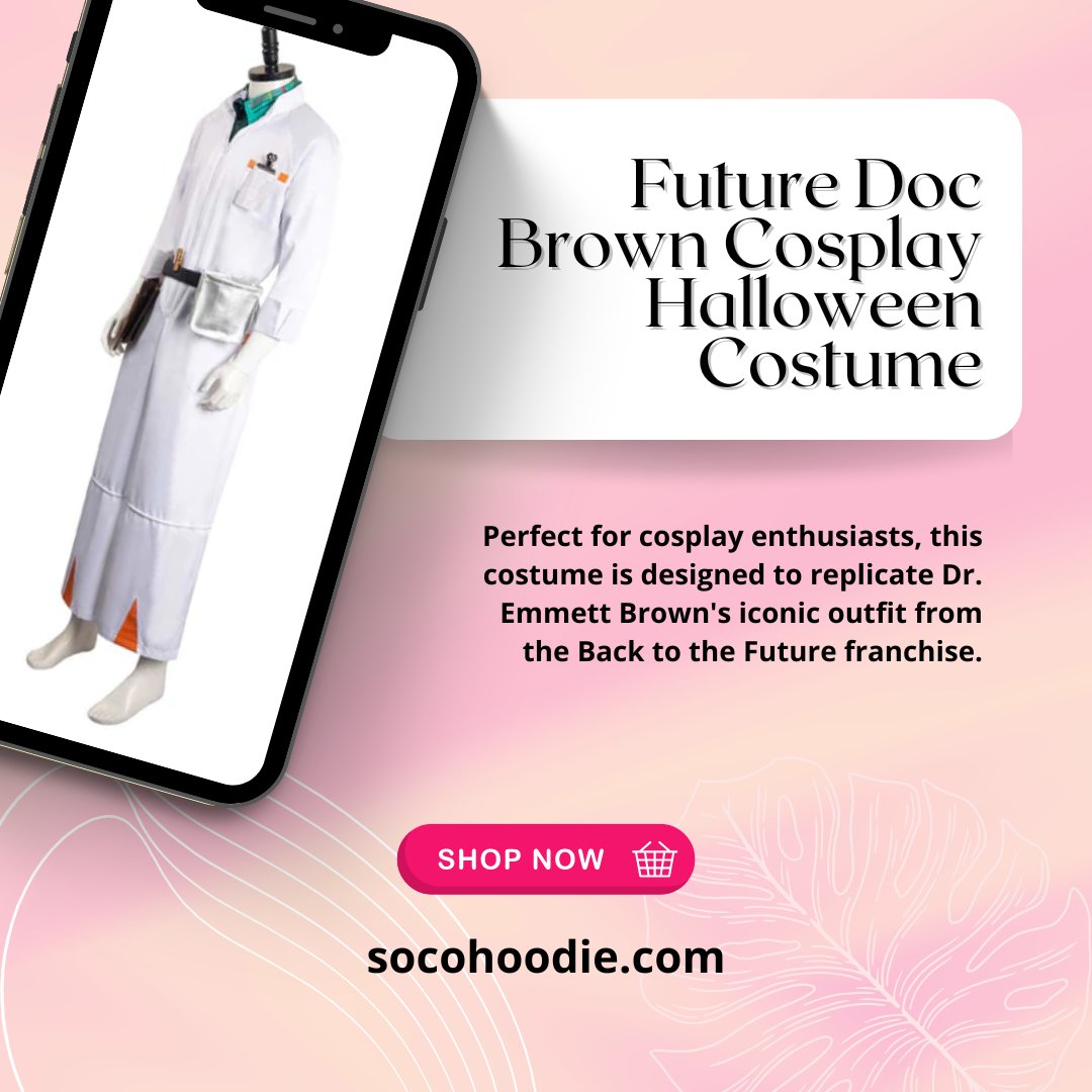 Dress like a visionary with our Future Doc Brown Cosplay Halloween Costume! ⚗️🔮 Perfect for fans of the iconic film series, this costume allows you to embody the eccentric and ingenious character from the future. 
Shop Now: socohoodie.com/products/futur…
#DocBrown #cosplay