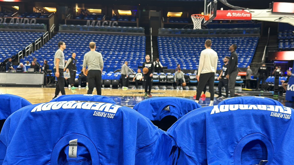 Magic players warming up with the blue shirts laid out for the fans before game 3. Catch all the highlights and storylines from tonight’s game at 10:30pm on @SpecSports360 @MyNews13 @BN9 #magictogether