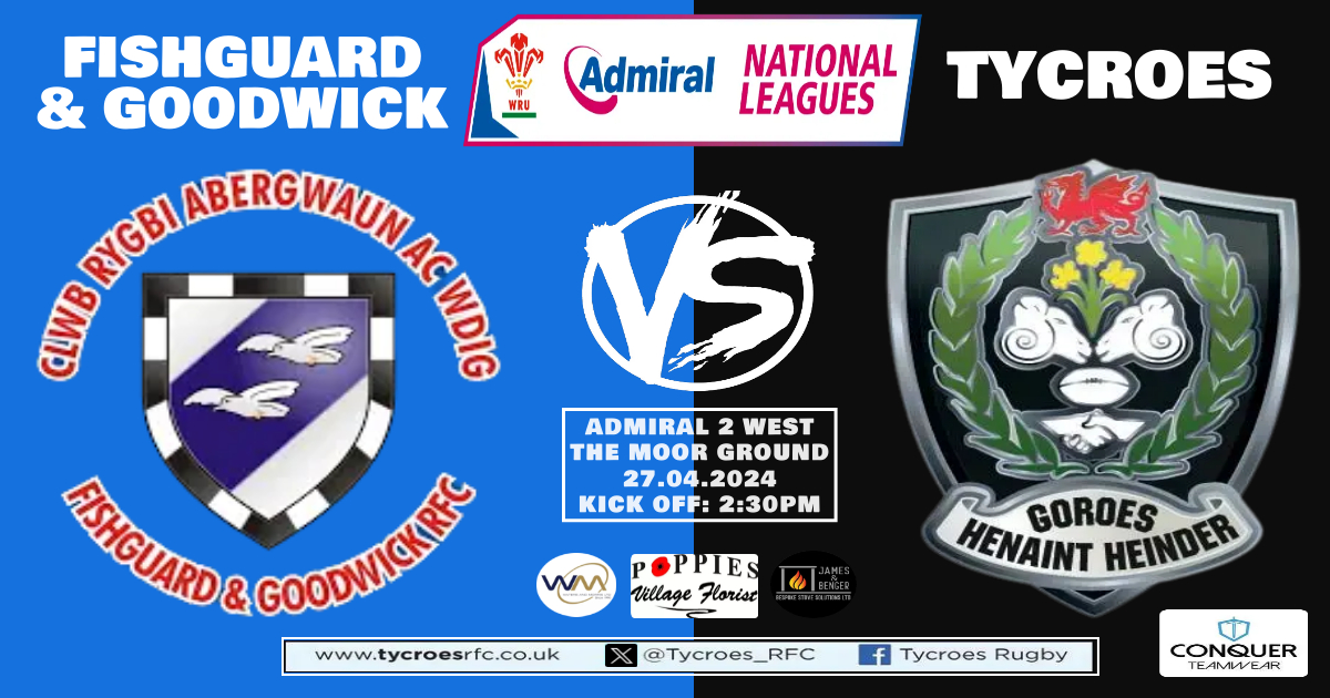 We travel West to face Fishguard & Goodwick in Admiral National Two West tomorrow afternoon. Our penultimate game of the season. 🆚Fishguard & Goodwick 📍The Moor 🏆Admiral 2 West 📅Saturday 27th April ⏰KO 2:30pm 🚌 Bus will leave Club at 11am