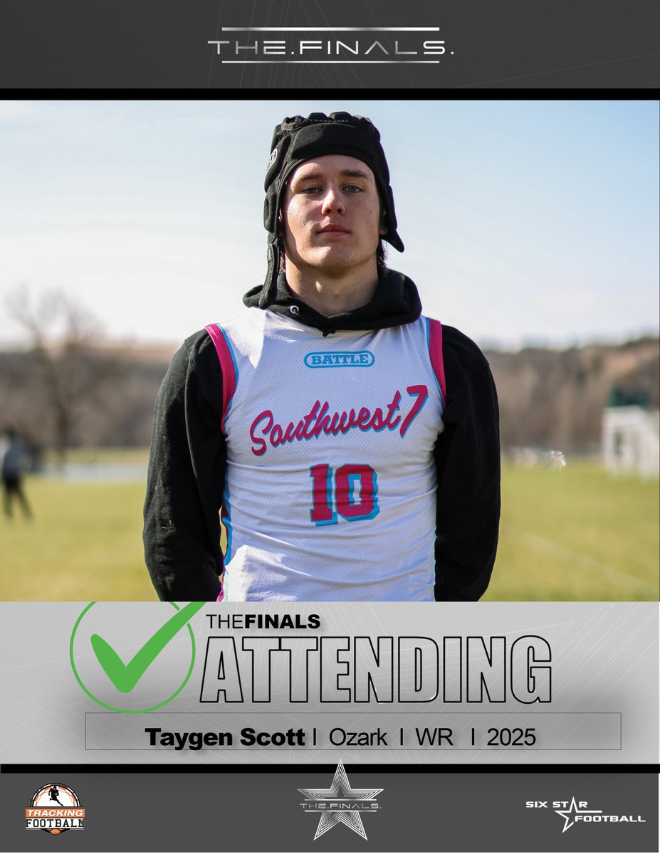TheFINALS  |  Taygen Scott

6’4, 185  |  WR  |  2025  |  Ozark (MO)

⭐ Excited to announce rising prospect Taygen Scott will be attending the TheFINALS!
⭐Rising prospect drawing interest from several college programs.

📆May 25
📍Ray-Pec (KC)

#TheFINALS  I  <a href="/taygenscott10/">Taygen Scott</a> I