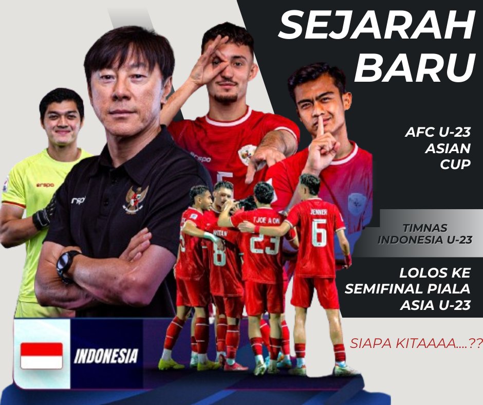 Kita LOLOS semifinalllll...😭😭😭🇮🇩🇮🇩🇮🇩, Terimakasih Punggawa Garuda Muda  :

✅️ Pertama kali lolos Piala Asia U-23
✅️ Pertama kali lolos semifinal Piala Asia U-23
✅️ Tim pertama yang berhasil mengoyak gawang Korea Selatan
✅️ Indonesia berhak jatah play-off Olimpiade 2024