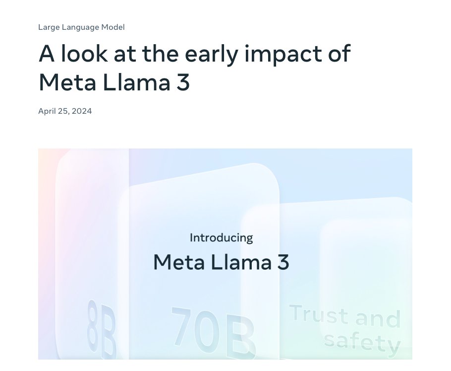 It's been exactly one week since we released Meta Llama 3, in that time the models have been downloaded over 1.2M times, we've seen 600+ derivative models on @HuggingFace and much more. More on the exciting impact we're already seeing with Llama 3 ➡️ go.fb.me/xsqzz8