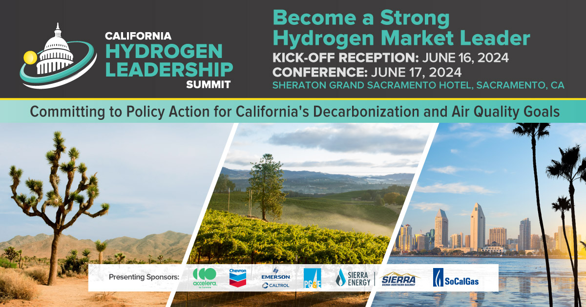 This June #hydrogenindustry experts will convene at the #CAHydrogenSummit to identify steps needed to increase the use of #hydrogen and related technologies and explore policy mechanisms the state can deploy to commercialize California's #hydrogenmarket. ow.ly/E9pC50Rny1g