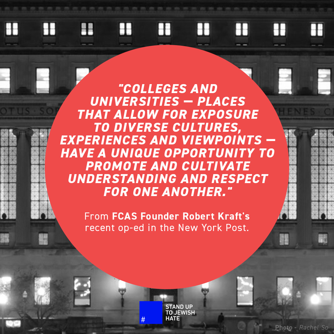 .@FCASorg Founder Robert Kraft recently published an op-ed in the New York Post about the current tensions at his alma mater, Columbia University. #StandUpToJewishHate #🟦 Click here for the full op-ed: bit.ly/4bbfxoz