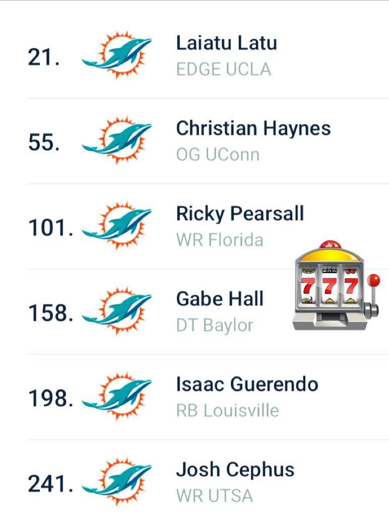 ThatFinsRealtor's tweet photo. You cannot logically find an issue with this 🐬 Mock Draft https://t.co/WYgFCb8Bhi