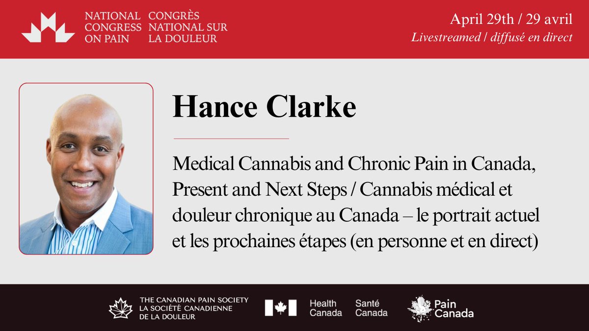 Dr. Hance Clarke — President-Elect of <a href="/CanadianPain/">Canadian Pain Society</a> will be presenting at the #NationalCongressonPain.

Organized by <a href="/CanadianPain/">Canadian Pain Society</a>, <a href="/GovCanHealth/">Health Canada and PHAC</a> and <a href="/pain_canada/">Pain Canada</a>

📺 Join the Livestream: canadianpainsociety.ca/nationalcongre…