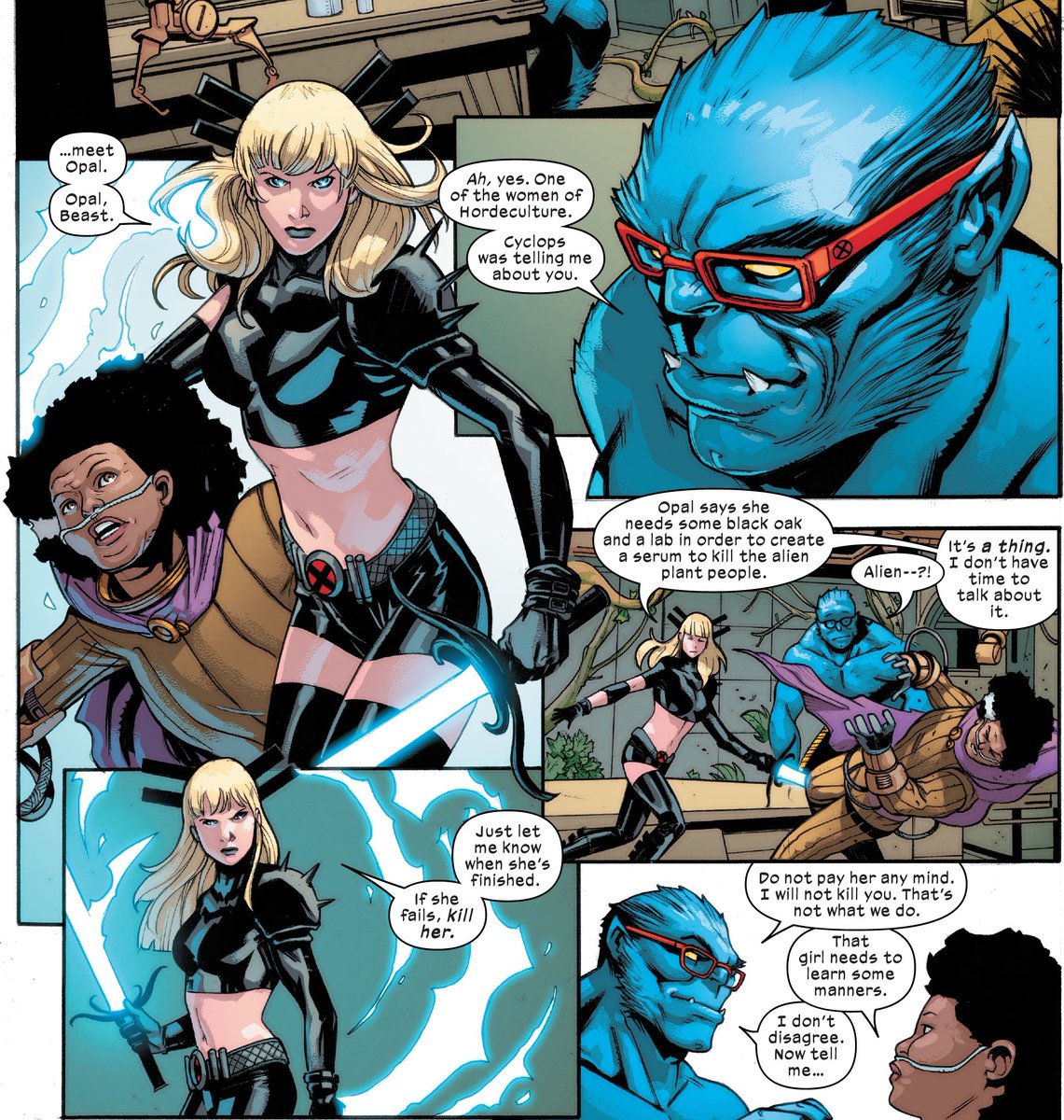 JackalsIII's tweet photo. #Empyre X-Men 3
Magik grabs a Cuckoo (I like to think its Mindee)
They find the staff Wanda dropped - remember her from the first issue?
Magik becomes the Zombie Queen of New Genosha - possibly the best ruler the nation has ever had?
Time will tell
oh, & Kurt joins the fight! https://t.co/w442Twsdbb