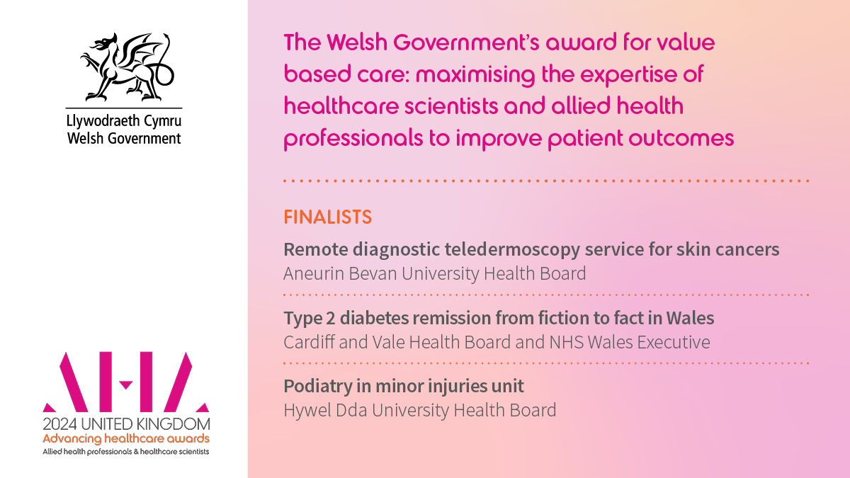 Wishing lots of luck to the finalists in the Welsh Government’s Award for Value-based Care Ceri Llewellyn , Dr Ausama Atwan & team @AneurinBevanUHB Catherine Washbrook-Davies & team @CV_UHB Kathryn Mulroy & team @HywelDdaHB @HCS_Cymru @AHP_Cymru @RuthCr @DeeARipley #AHAwards