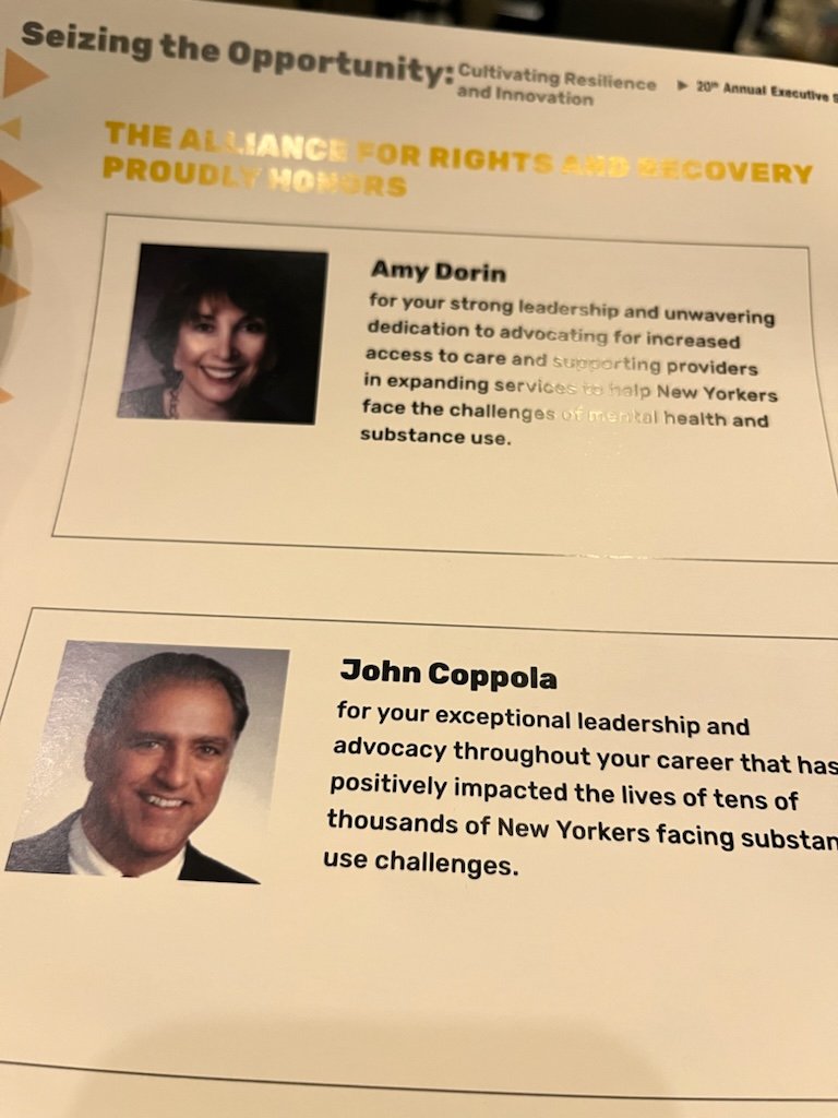 Outreach (@outreachny) on Twitter photo The <a href="/Alliance4RR/">The Alliance for Rights and Recovery (NYAPRS)</a> honored Amy Dorin and John Coppola for their strong and exceptional leadership in the field of behavioral health at today's 20th Annual Executive Seminar. Congratulations to the big of you. You are truly exceptional representatives and advocates in our field. The <a href="/Alliance4RR/">The Alliance for Rights and Recovery (NYAPRS)</a> honored Amy Dorin and John Coppola for their strong and exceptional leadership in the field of behavioral health at today's 20th Annual Executive Seminar. Congratulations to the big of you. You are truly exceptional representatives and advocates in our field.