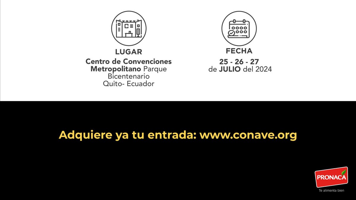 Pronacaec's tweet photo. Únete a nosotros en esta increíble Feria de Exhibición y Capacitación, donde podrás conectarte con los principales actores de la Cadena de Producción de Proteína Animal. ¡Adquiere tus entradas ahora!
🎟️ Haz clic: https://t.co/iit0ja0EbJ #ProteínaViva #Pronaca #PronacaEcuador https://t.co/uSl3VfqWi6