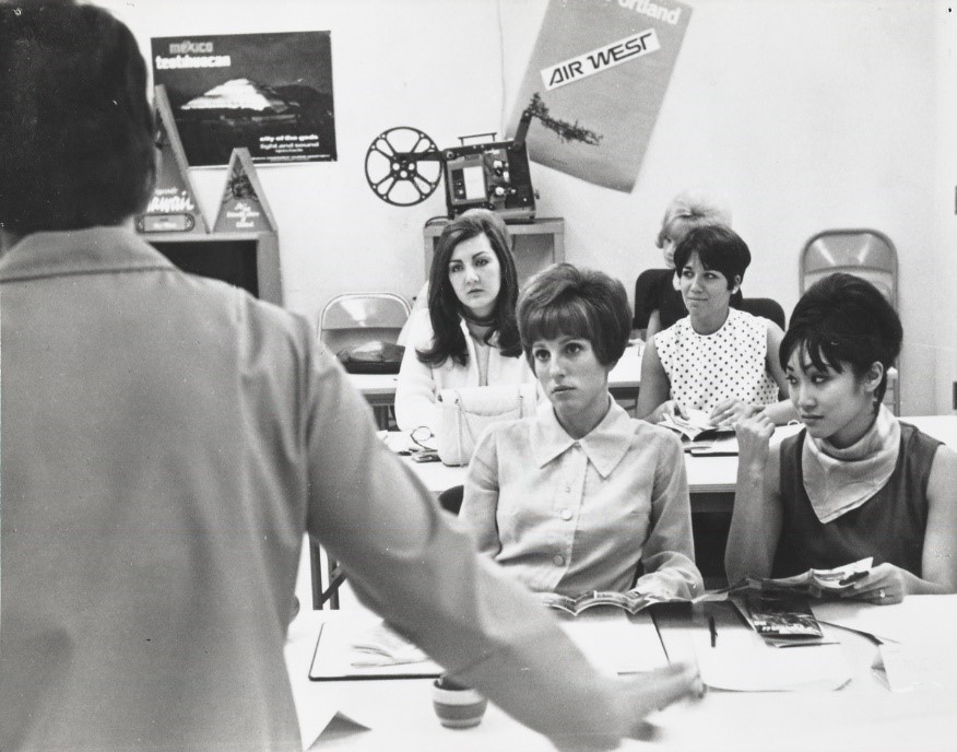 Back in the late 1960s, a classroom full of young women were learning how to be a stewardess for Air West Airlines. Air West Airlines operated at Phoenix Sky Harbor from 1968 to 1970 and flew routes in the Western U.S. and to several destinations in Mexico and Canada. #TBT