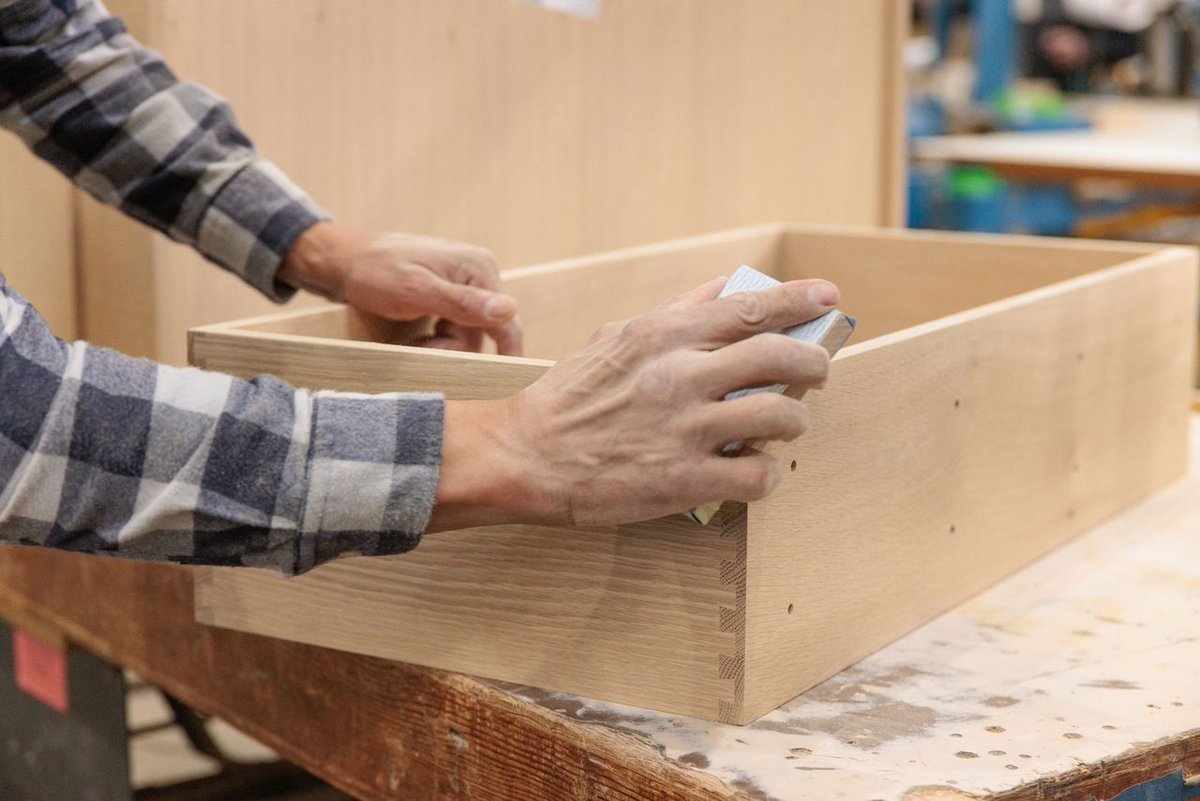 In the realm of high-tech machinery, there are moments where the human touch is still superior. Some tasks just feel right when done by hand. 
 #Craftsmanship #WoodWorking