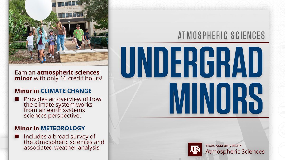 Dive into the dynamic world of weather and climate with a @TAMU_ATMO minor! Explore meteorology's intricacies or delve into the pressing issues of climate change... with only 16 credit hours! #TAMU #AtmosphericSciences #Meteorology #ClimateChange atmo.tamu.edu