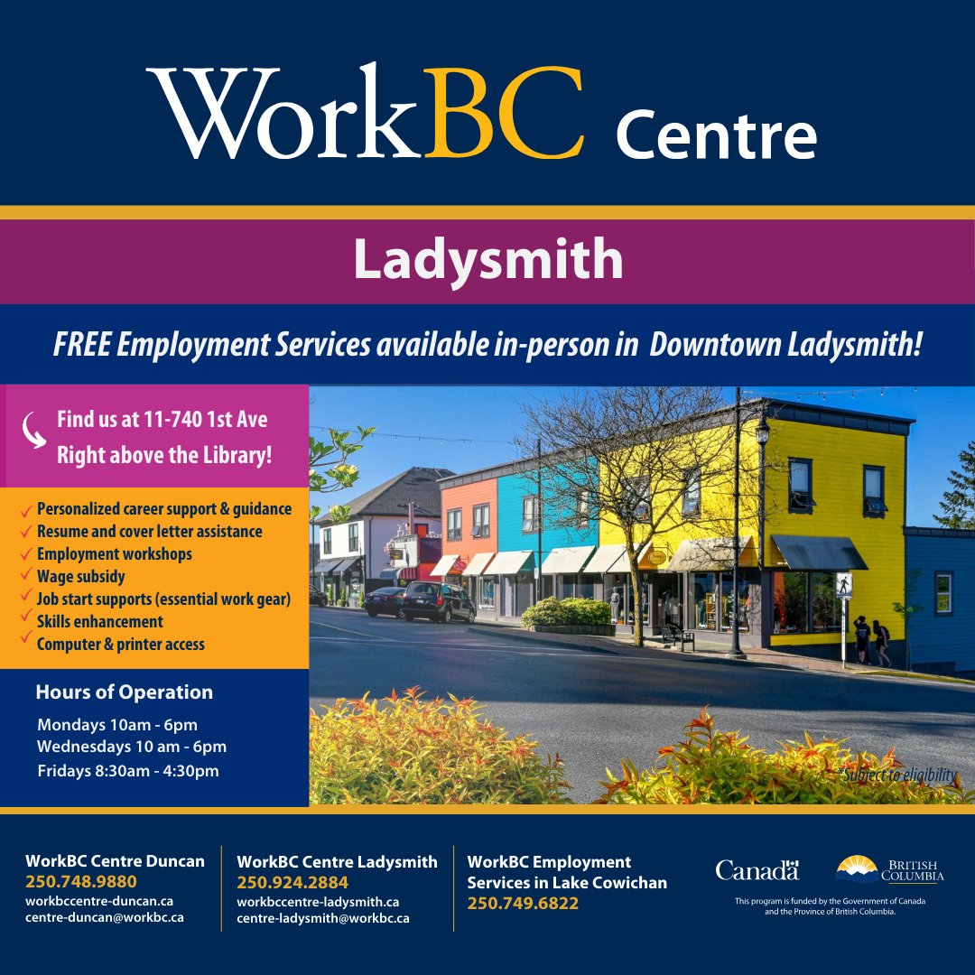 No matter where you are in your employment journey, WorkBC can help! Contact us to learn how we can support YOU on your path to employment 😀👍 #WorkBC #HereToHelp #WorkBCCentre workbccentre-ladysmith.ca