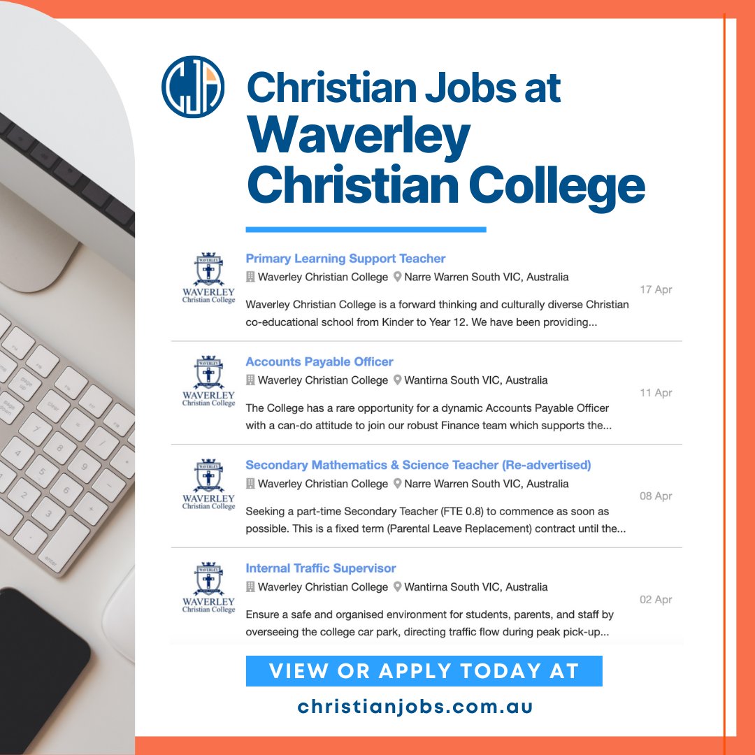 Christian Jobs at the Waverley Christian College - View these great opportunities >>> ow.ly/Z6R650RhN6y

#ChristianJobsAustralia #ChristianJobs #ChristianJobsAUS #ethicaljobsaustralia #ChristianCareers #Schooljobs #teachingjobs