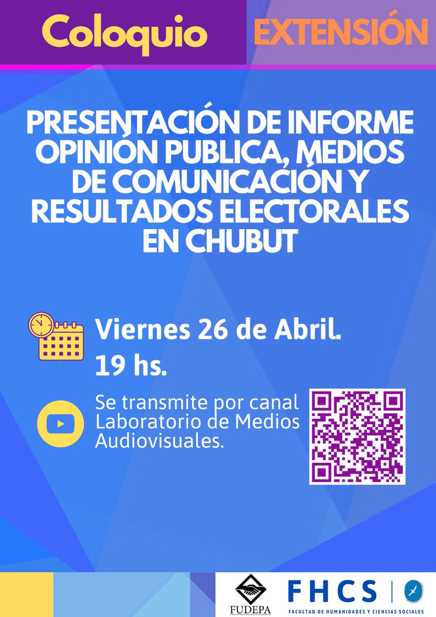 Mañana viernes 25 de abril a las 19 hs participó del Coloquio #LosMediosDeComunicacion y su impacto en los resultados electorales de #Chubut junto a colegas politólogos de todo #Chubut Se transmite por Youtube acá 👇🏻 youtube.com/live/rgBxI_HYg…