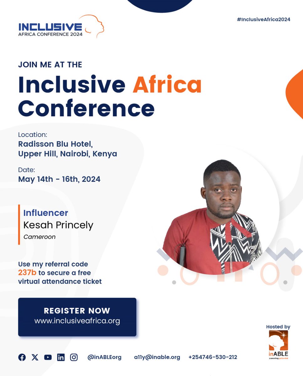 Get your virtual ticket and join me at the Inclusive Africa Conference in Nairobi, May 14 to 16.#inclusiveafrica2024 @inABLEorg