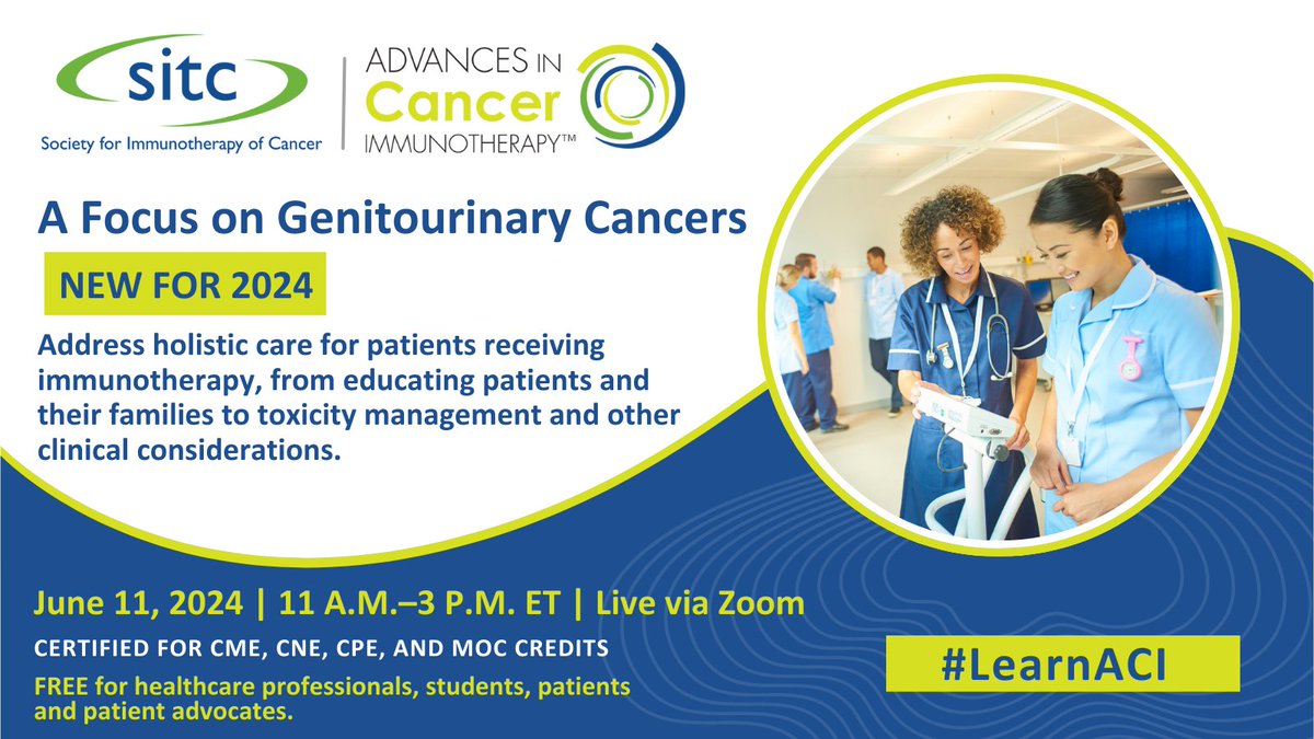 Join us June 11, for a live virtual expert-led cancer #immunotherapy program, ACI: A Focus on Genitourinary Cancers. Access the latest developments in IO for kidney and bladder cancer. Register now: ow.ly/kX2H50Ro5NA #LearnACI #ProstateCancer @MosheOrnsteinMD @BradMcG04