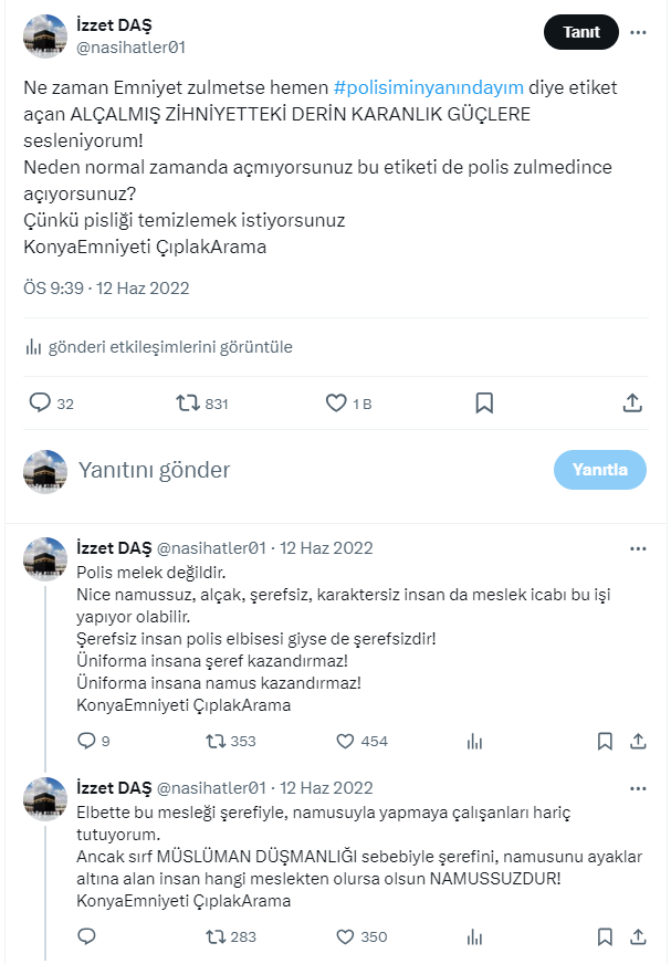 Yarın Mahkemem var! Hem de ne ile ilgili biliyor musunuz? Konya Emniyetinde yapılan çıplak arama ile ilgili! Benim o günlerde attığım tweeti sizlerle paylaşıyor ve sözümün arkasında durduğumu ilan ediyorum!!!⤵️ Üniforma İnsana Şeref Kazandırmaz!!! KonyaEmniyeti ÇıplakArama