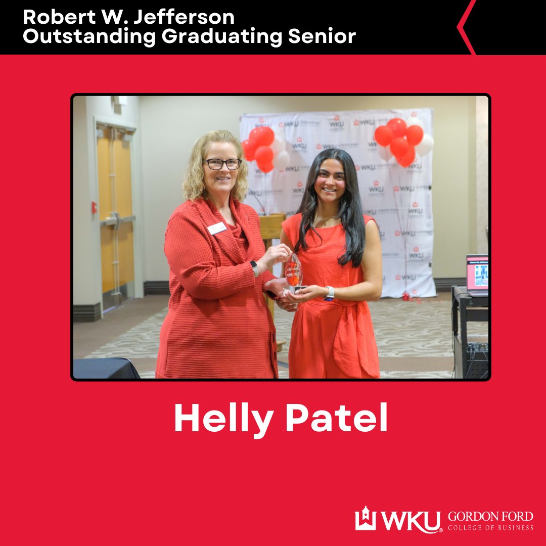 Congrats to Helly Patel, the Robert W. Jefferson 2023-2024 Outstanding Graduating Senior Award recipient!

#wku #youbelongatgfcb #awardwinner