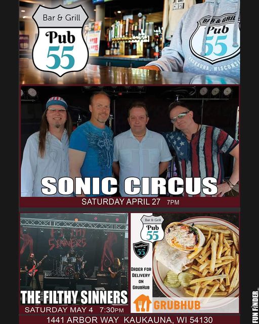 Spin into this amazing venue with easy access off Hwy 41 to “Pub 55” Kaukauna. Enjoy our menu selections. The Circus comes to town Saturday… #kaukauna #goodfood #livemusicvenue #pub