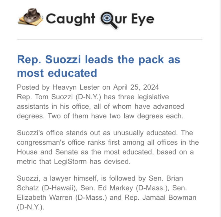 LegiStorm has rated my congressional team as “the most educated” office in all of the House of Representatives and the Senate. #TeamSuozzi is ready, willing, and ABLE to serve you! legistorm.com/pro_news/3158/…