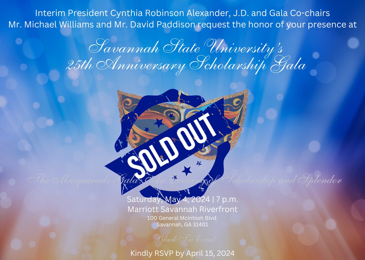 SSU's upcoming 25th Anniversary scholarship gala is sold out! We are truly grateful for all our our students, alumni, sponsors and partners! There is still time to support the next generation of SSU Tigers! Contact ua@savannahstate.edu for more information.