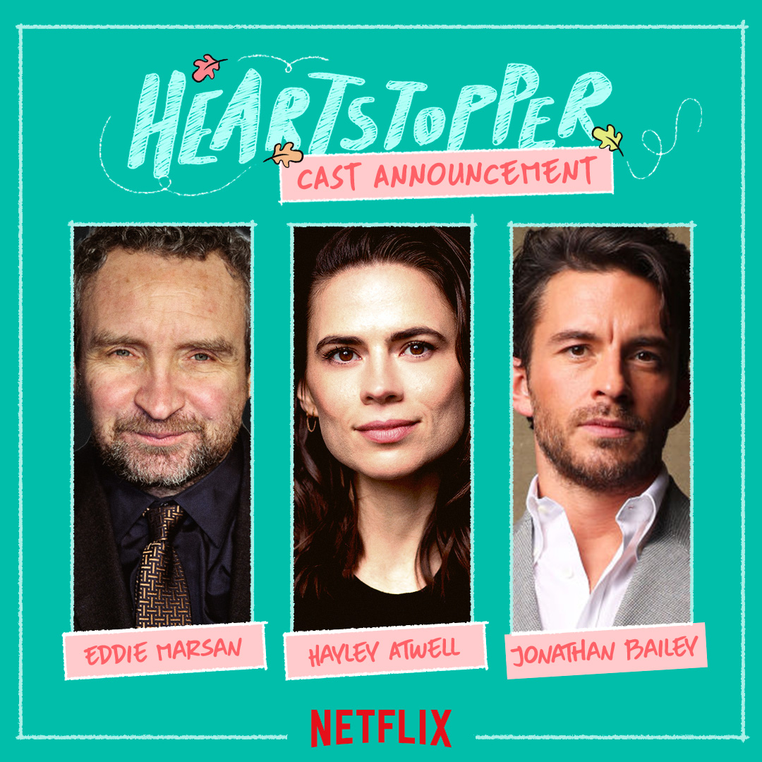 Jonathan Bailey, Hayley Atwell, and Eddie Marsan have joined the cast of #Heartstopper Season 3 - streaming this October on Netflix.