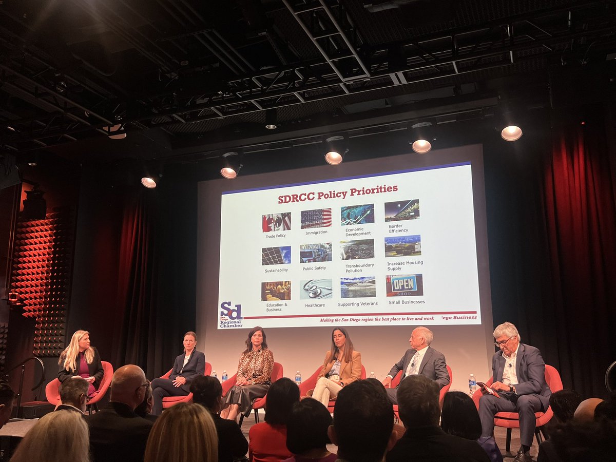 The Chamber joined an important conversation today about nearshoring opportunities in the CaliBaja region and the role that policy and advocacy play in leveraging binational resources & efforts to boost economic development 💪- thanks @BurnhamCenterSD @iamericas for hosting!