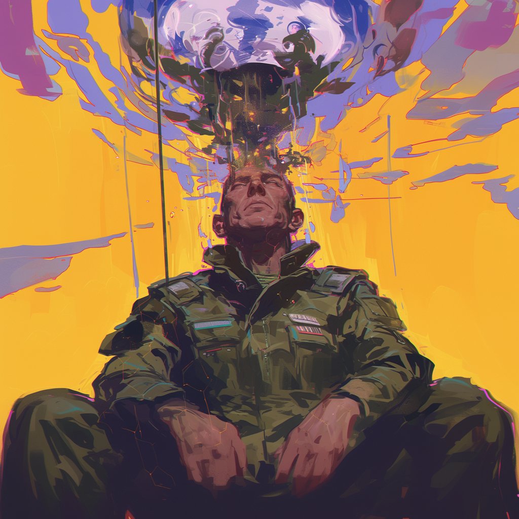 Braindrain 
#ai #brain #colorful #drain #man #scifi #sitting #soldier #aiart #illustration #sciencefiction #braindrain #midjourney #artoftheday #thursdayvibes #goodnight