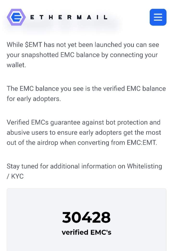 Check your ethermail $EMT airdrop 🪂 allocation: ethermail.io/emt/pools/0 Click on this 👆 and connect your wallet you used in registering on ethermail You will see your allocation as mine below👇 I got 30428 EMC Conversion ratio from EMC to $EMT would be announced