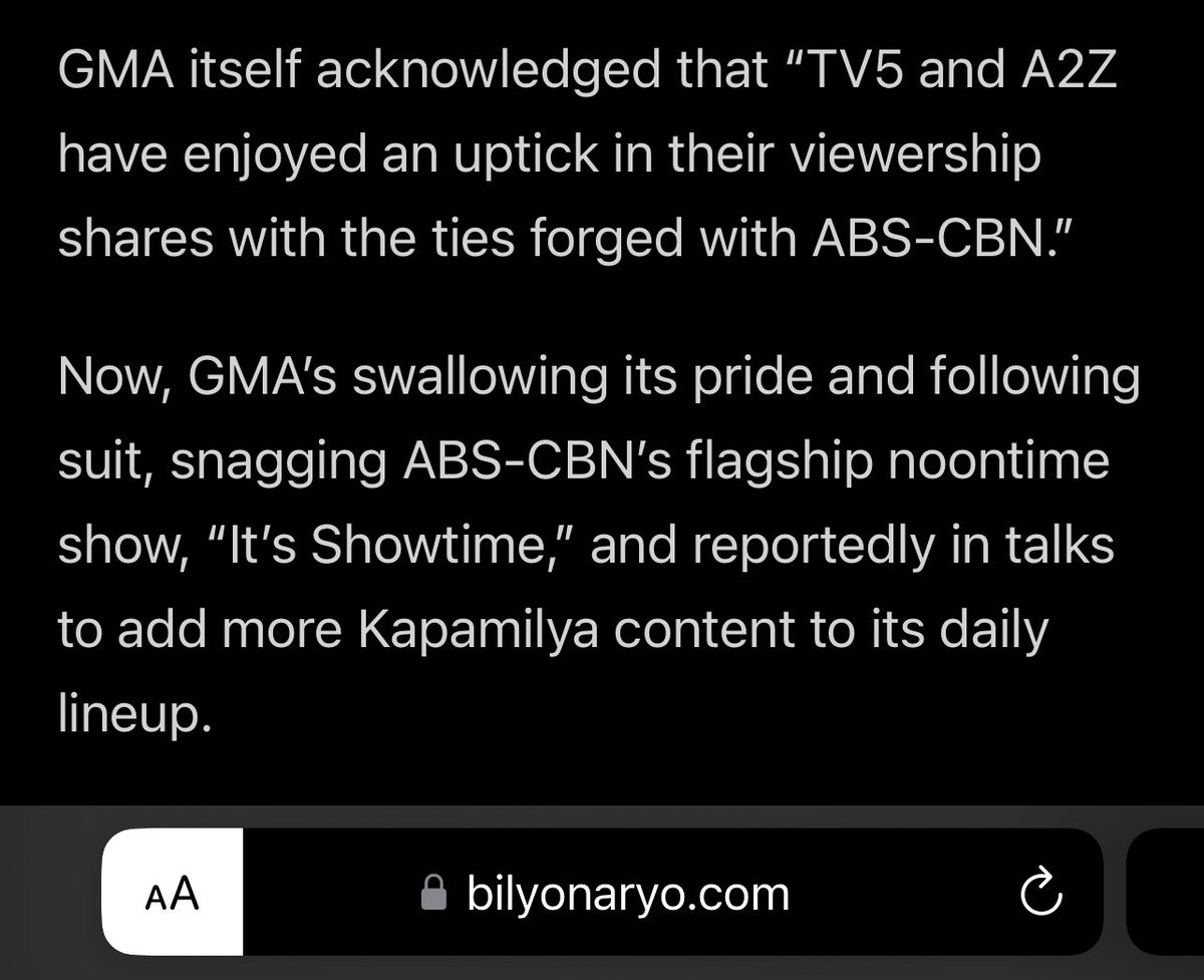 Lahat ng major TV stations sa Pinas takam na takam sa Kapamilya content. 

Paano ang lunok pride mga daga 🤭