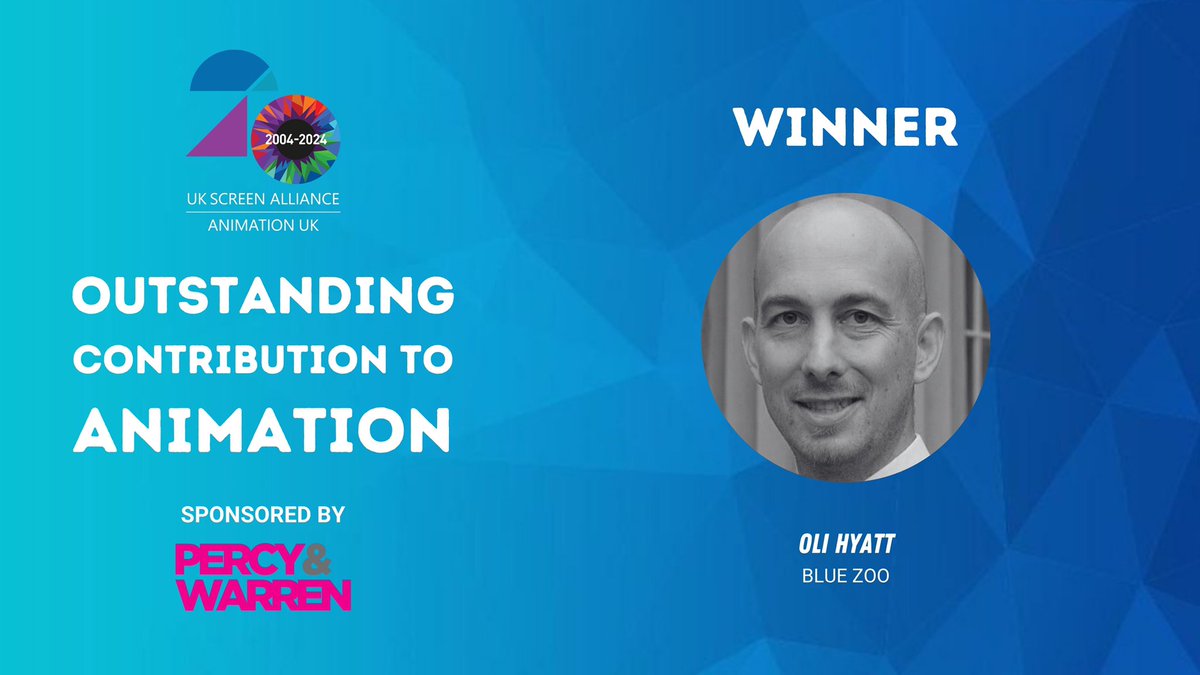 #UKSA20Awards: The winner of the Outstanding Contribution to #Animation award category, sponsored by @PercyWarrenPR, is Oli Hyatt from @blue_zoo. Congratulations!