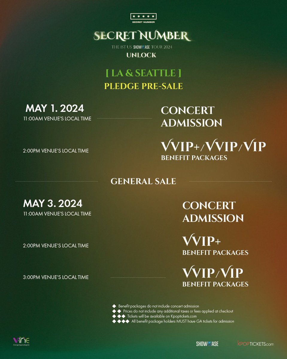 #LOCKEY Please take note of the different sales schedules for the tour - Only LA and Seattle will follow a different sales schedule