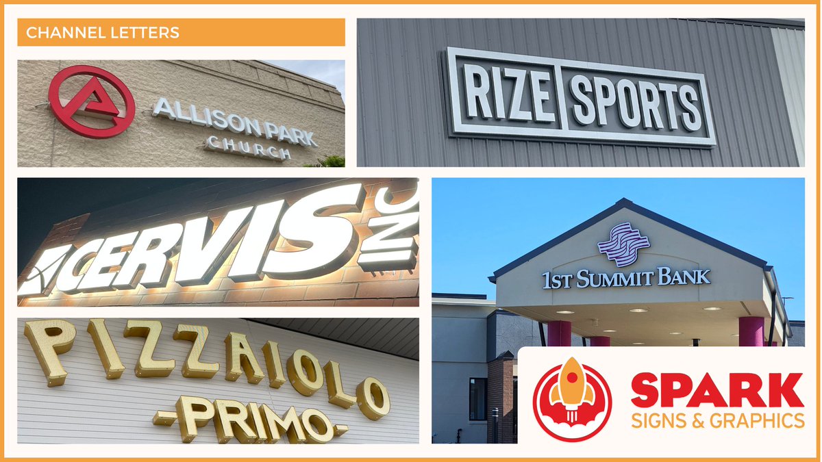 #Channelletters are a type of exterior sign with many individual components making up one sign presentation. They can be made using different fonts, colors, & sizes, making them one of the most flexible types of #signs.

#spark #signage #signdesign #signagedesign #exteriorsigns