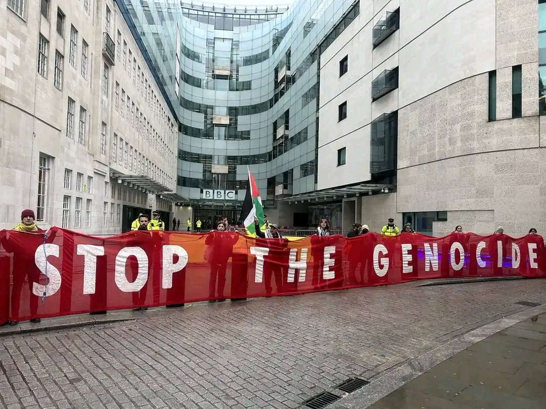 Tonight outside the BBC - demonstration called by Queers for Palestine asking Olly Alexander and all contestants to boycott the Eurovision Song Contest while Israel is included.