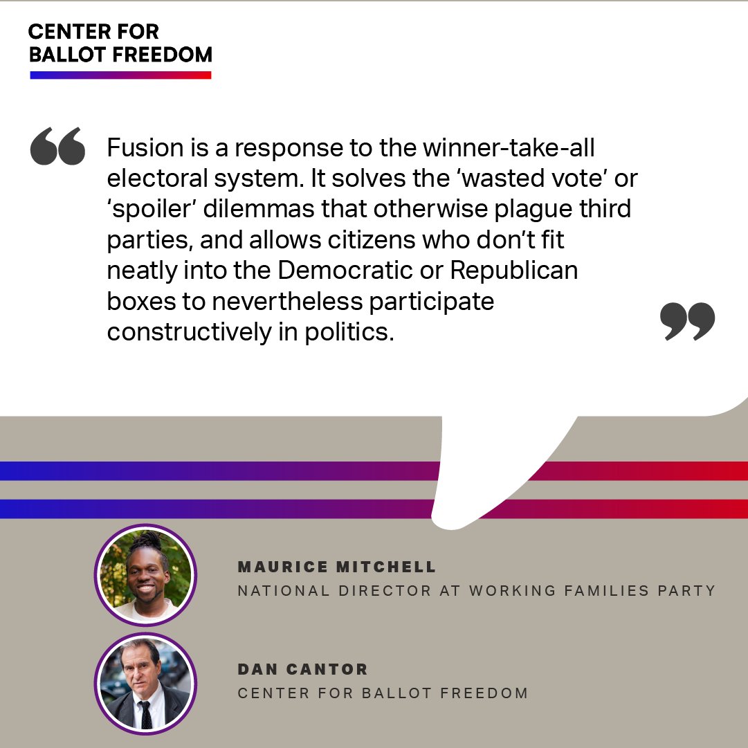 #FusionVoting 🗳️ is the antidote to the winner-take-all electoral system, solves the wasted vote or spoiler dilemmas that otherwise plague third parties, and allows citizens who identify as independent to participate constructively in politics. Learn more: centerforballotfreedom.org