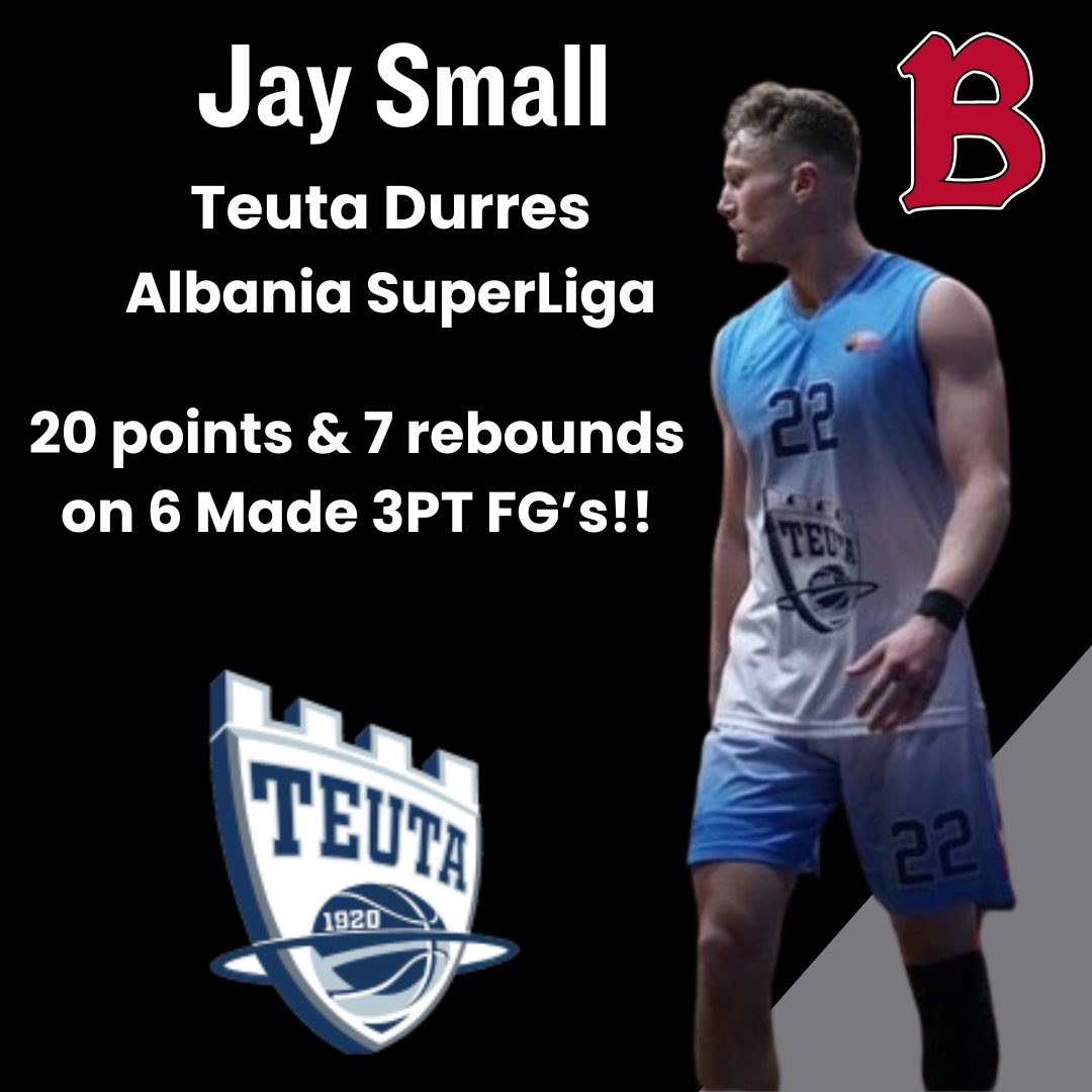 BenUMBB's tweet photo. Congrats to BenU Mesa MBB alum Jay Small on leading his Teuta Durres (SuperLiga Albania) to a big play-off victory today over Vllanzia! 

Small scored 20 points and grabbed 7 rebounds in 31 minutes of action. He shot 6/8 from 3pt range and 2/2 from the FT line. 

#GoRedhawks 🅱️🏀 https://t.co/CSKUHOL6AY