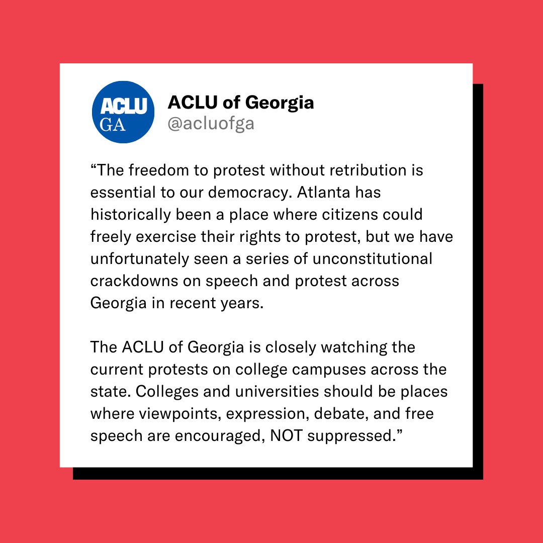 We're concerned about the response of law enforcement to protests in Atlanta.