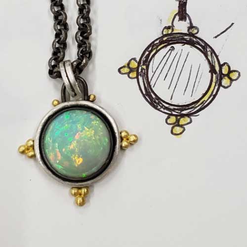 Custom design for large opal cabochon  #22K #granulation #blacksilver #oxidizedsilver #ancienttechniques #ancientinspiration #statementnecklace #madetoorder #customjewelrydesign #goldsmith #jewelryart #artisan #OOAK