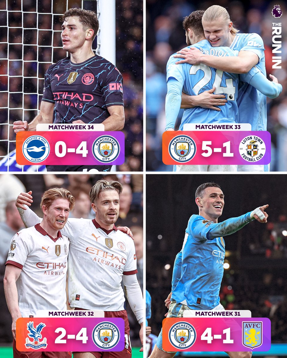 premierleague's tweet photo. Scoring 4+ goals in four consecutive Premier League games 😮‍💨

@ManCity mean business during The Run In 💼 https://t.co/oMhyUxpn15