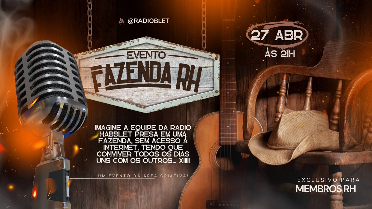 Pega o chapéu e a bota, porque nesse sábado as porteiras da Fazenda RH serão abertas! 🌾🏡

Um evento exclusivo para membros do Fã Site desenvolvido pela Área Criativa: O entretenimento vai ser garantido! 🤠🚜

Sábado, às 21h. Não perca!👢🍻